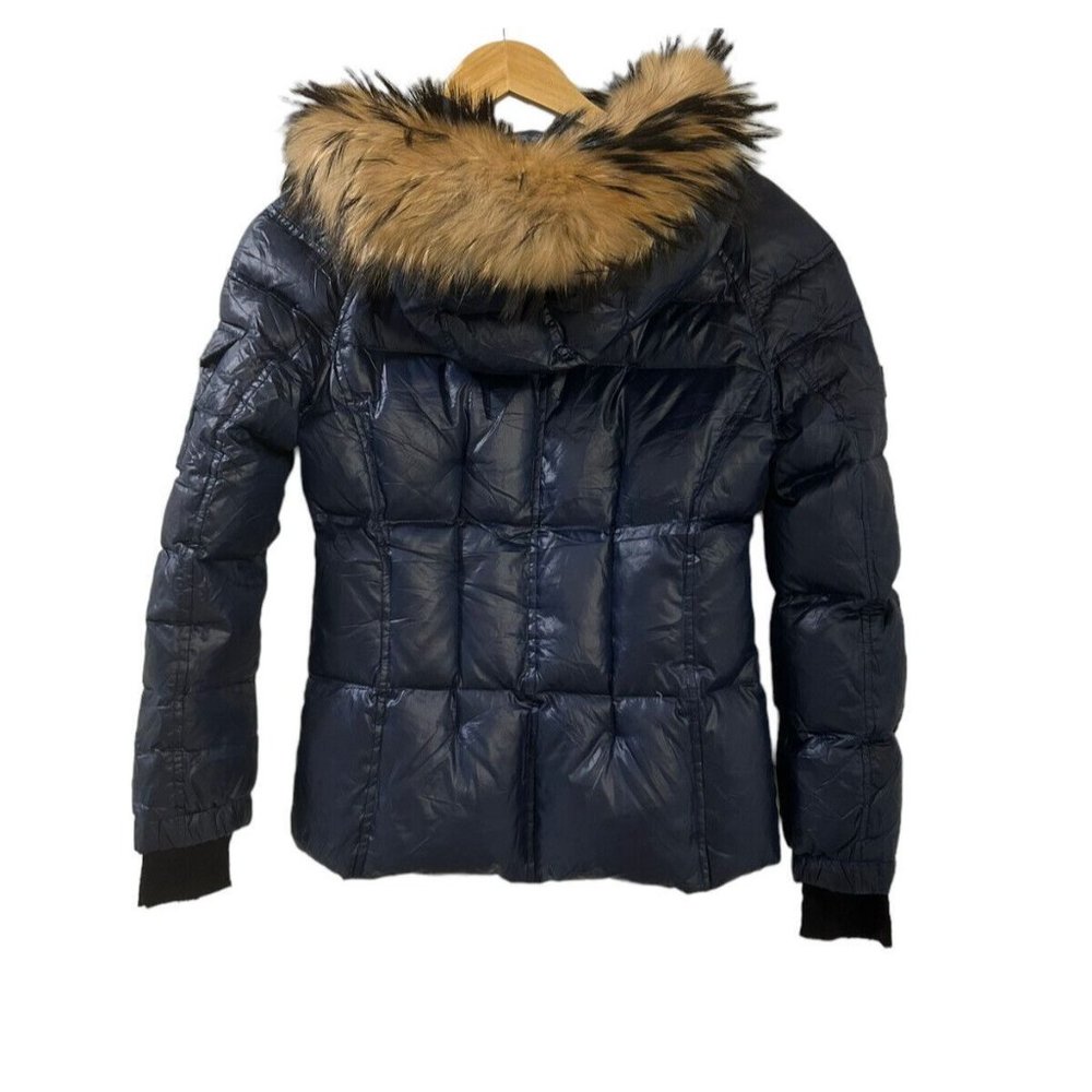 SAM Womens Down Puffer Jacket  Black Raccoon Fur Trimmed Size XXS MSRP 450 - Picture 13 of 13